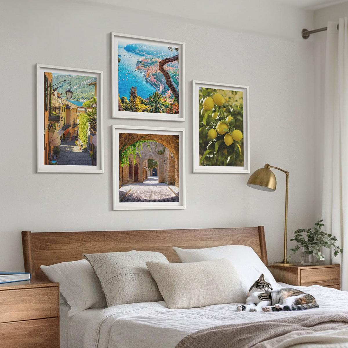 BILDER SET 4er Set - 50x50 cm & 40x60 cm Weißer Rahmen - Straßen am Meer, ein Meer aus Zitronen - Weiß, Kunststoff (50/50cm) - TULUP