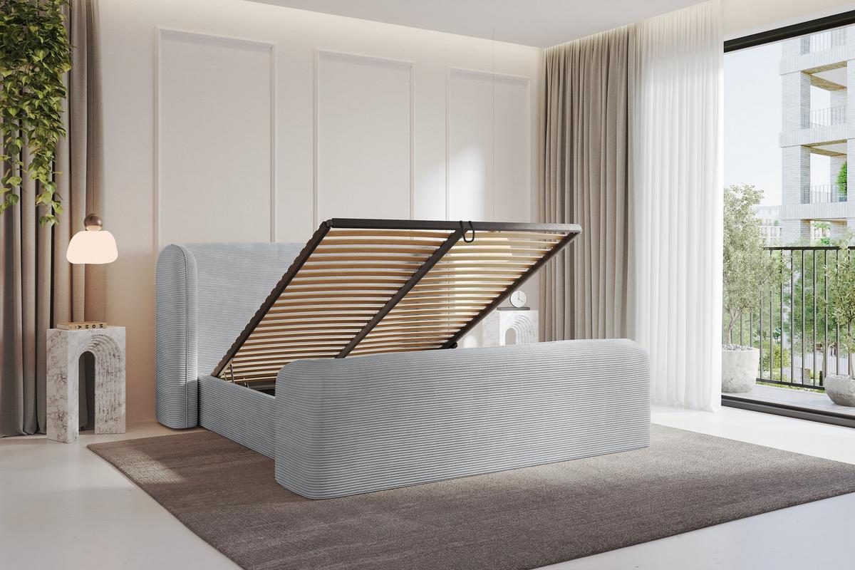 POLSTERBETT mit Bettkasten, Fußteil und Lattenrost, Bett mit Matratze H3/H4 - ESTI-Z 180x200 Grau - Alufarben, Holzwerkstoff/Textil (180/200cm) - ALTDECOR