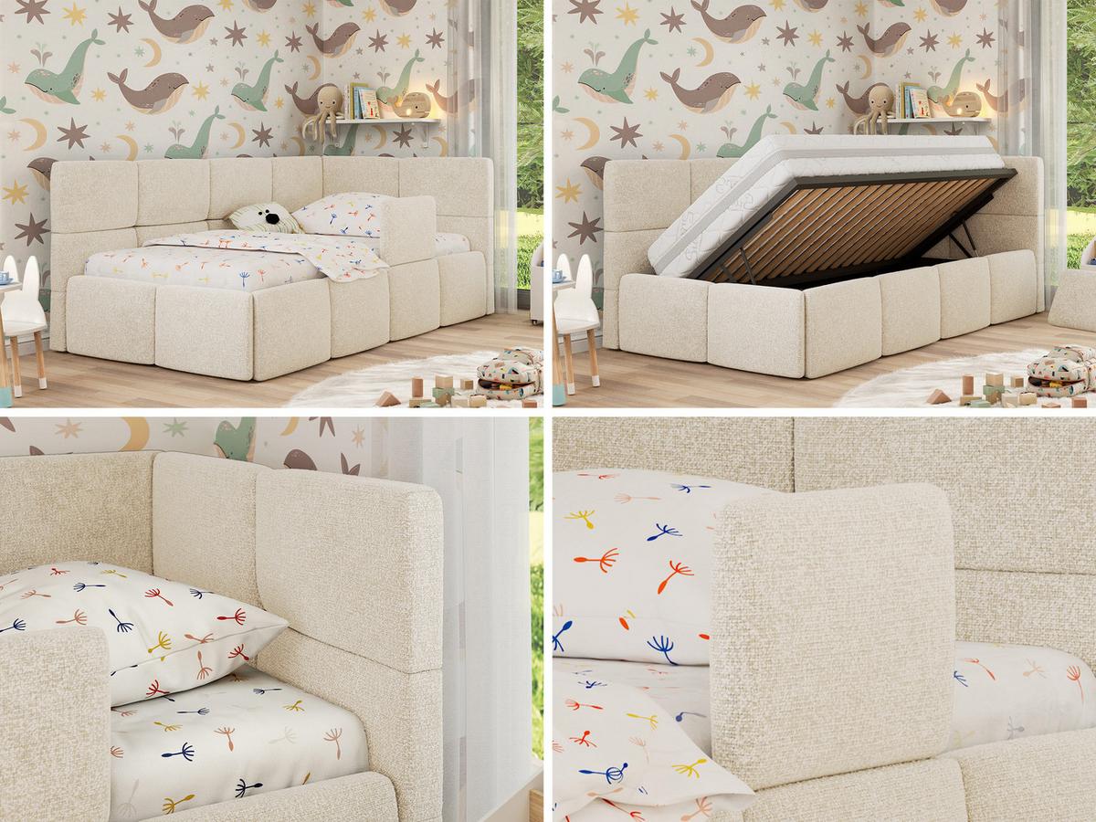 POLSTERBETT ARVO ALTA 90/200 - Creme Struktur - Schaumstoffmatratze - Rechts - Creme, Textil (90/200cm) - MKS