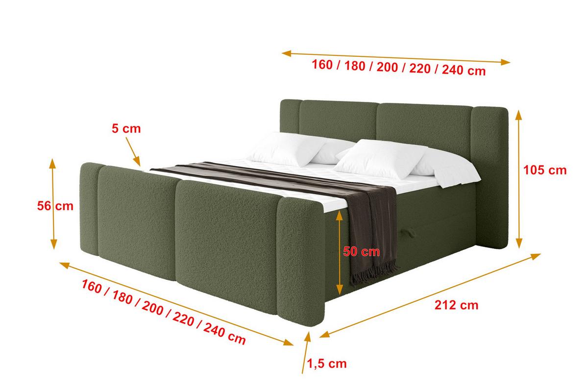 BOXBETT mit Matratze H4 - EVON Zanozek - 180x200 cm Grün - Jadegrün, Holzwerkstoff (180/200cm) - ALTDECOR