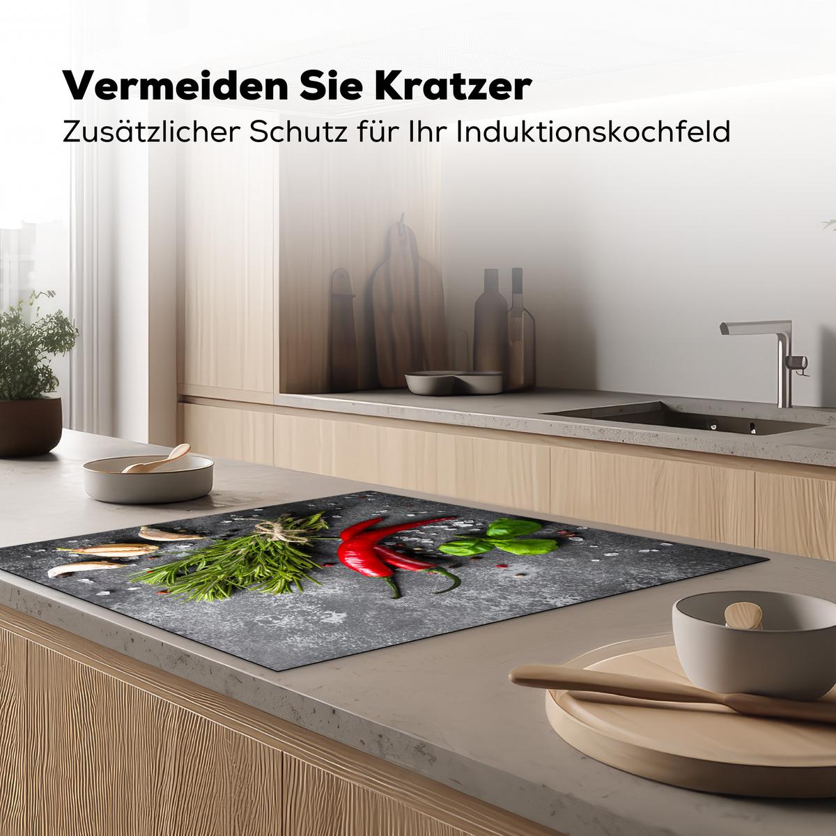 HERDABDECKPLATTE Pfeffer - Kräuter - Gewürze - Beton Induktionsmatte 78x78 cm - Rot, Kunststoff (78/78/0.2cm) - MuchoWow