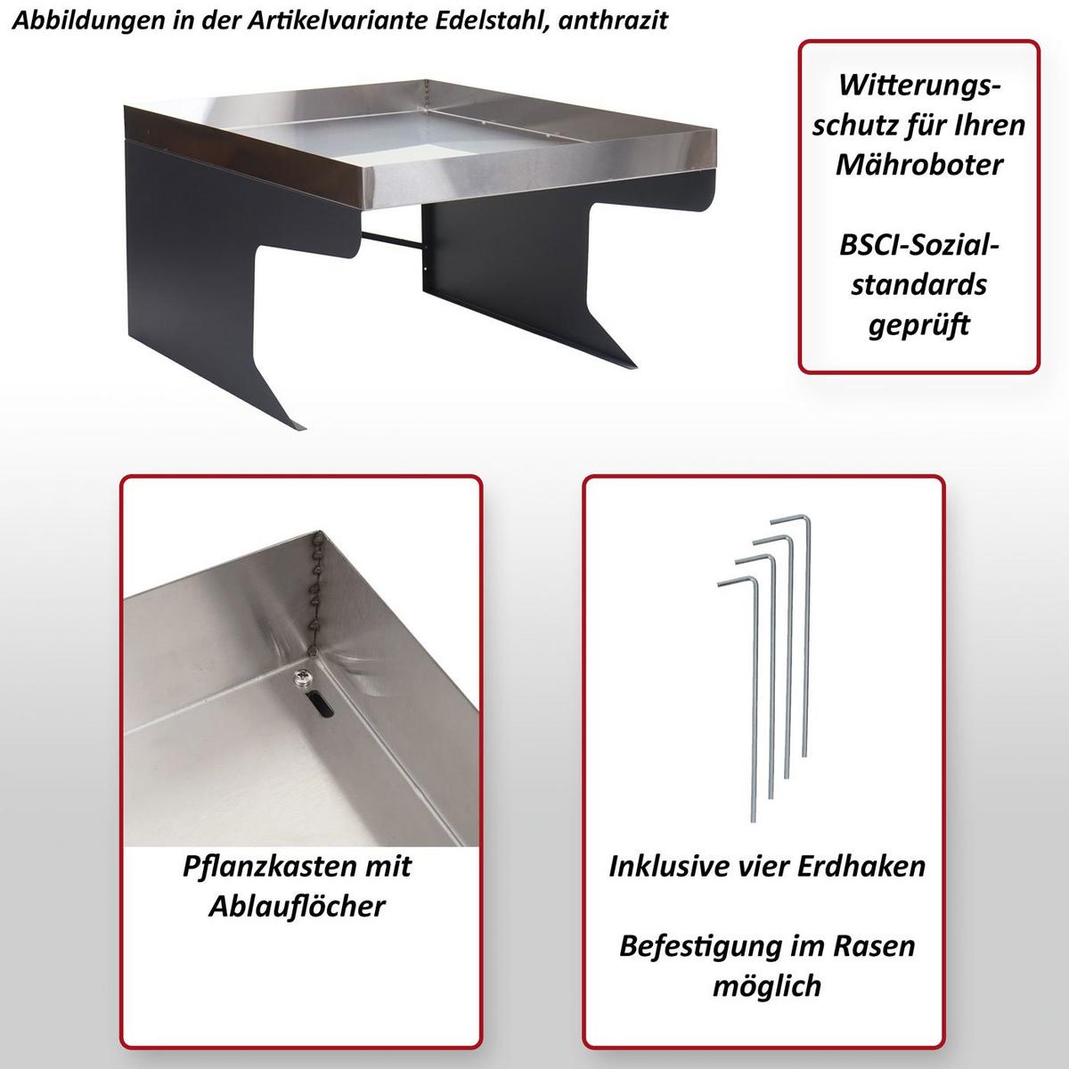 XL-MÄHROBOTERGARAGE PFLANZKASTEN Silber, Grau - Silberfarben/Grau, Metall (70/47/100cm) - MCW