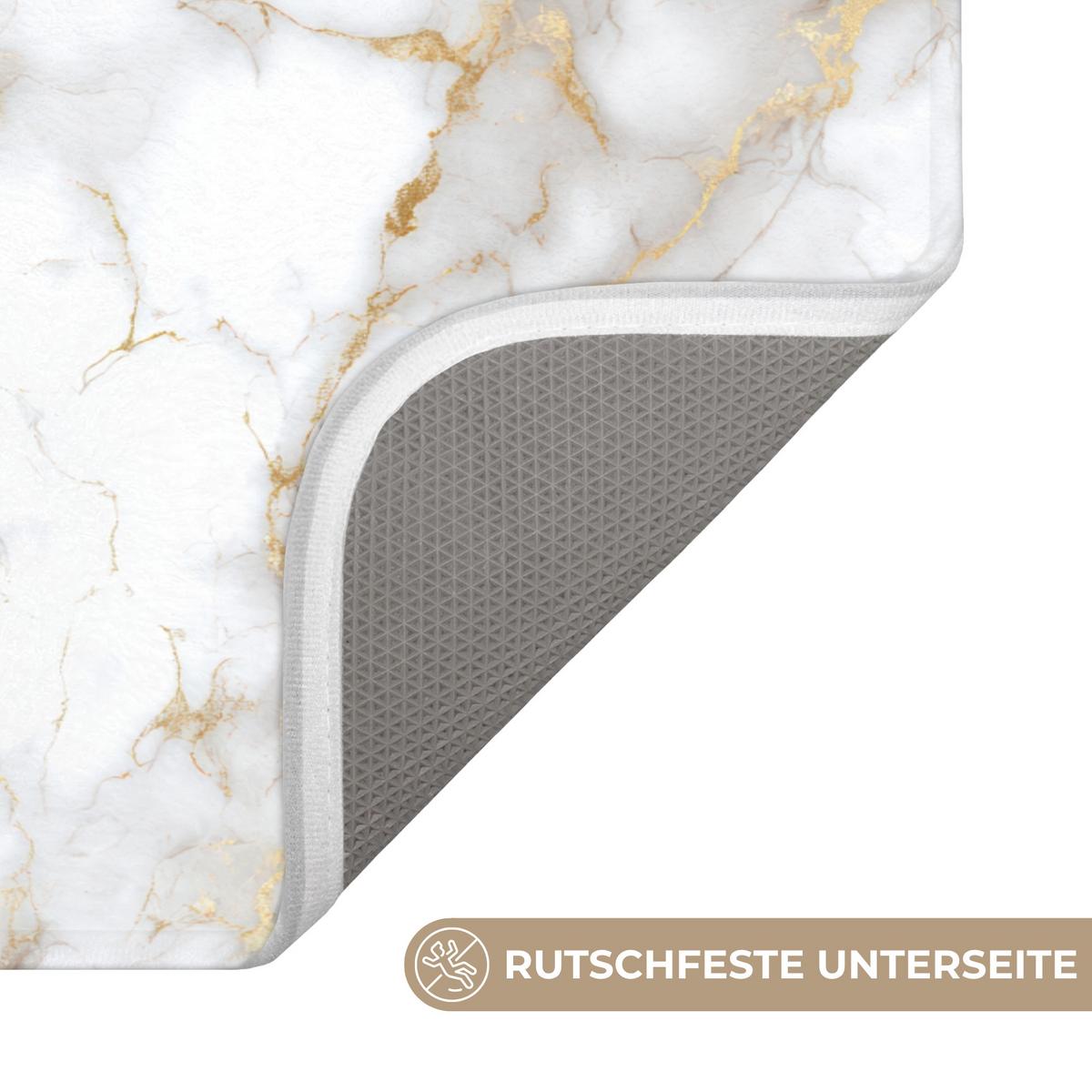 BADEMATTE Goldene Adern - Marmor - Weiß 80x50 cm - Weiß, Textil (80/50cm) - OnlyWow