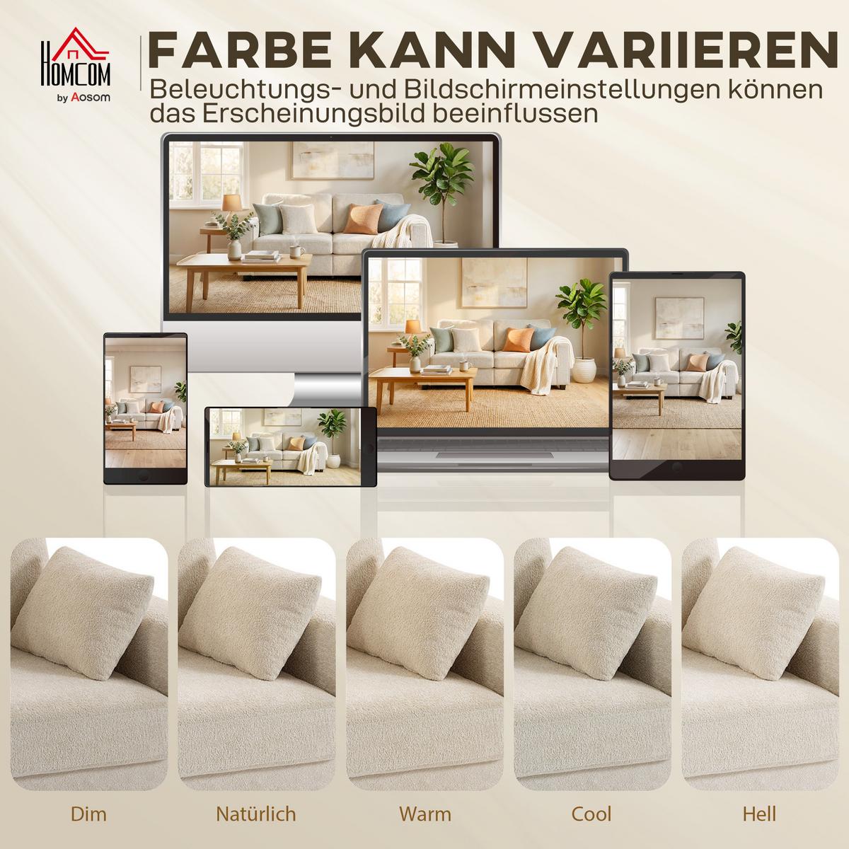 SOFA 3-Sitzer aus Polyester Beige - Beige/Schwarz, Holzwerkstoff/Kunststoff (85/90/211.5cm) - HOMCOM