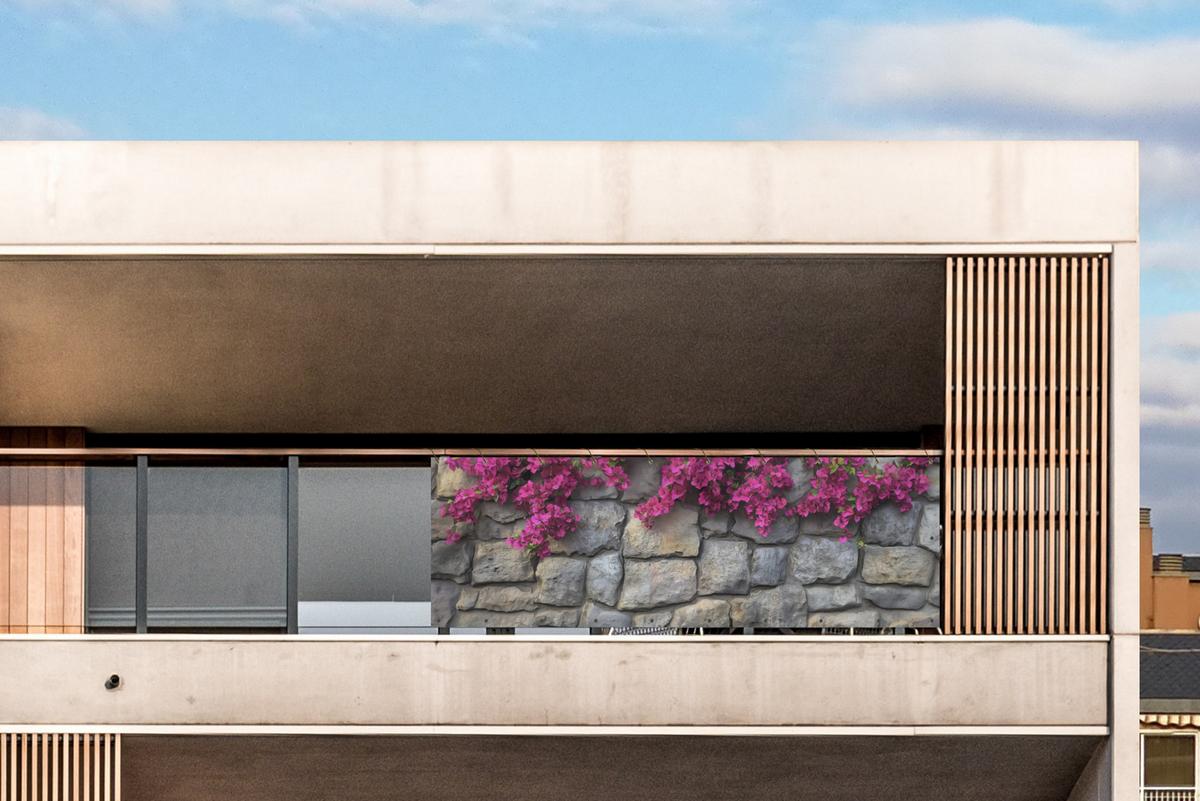 BALKON-SICHTSCHUTZ Bougainvillea - Steinmauer - Rosa Balkon Deko 300x110 cm - Magenta, Kunststoff (300/110cm) - MuchoWow
