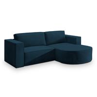 ECKSOFA SORELA M R-S Blau Velours-Stoff mit Schlaffunktion - Blau, Holz (263/174cm) - MASSENO