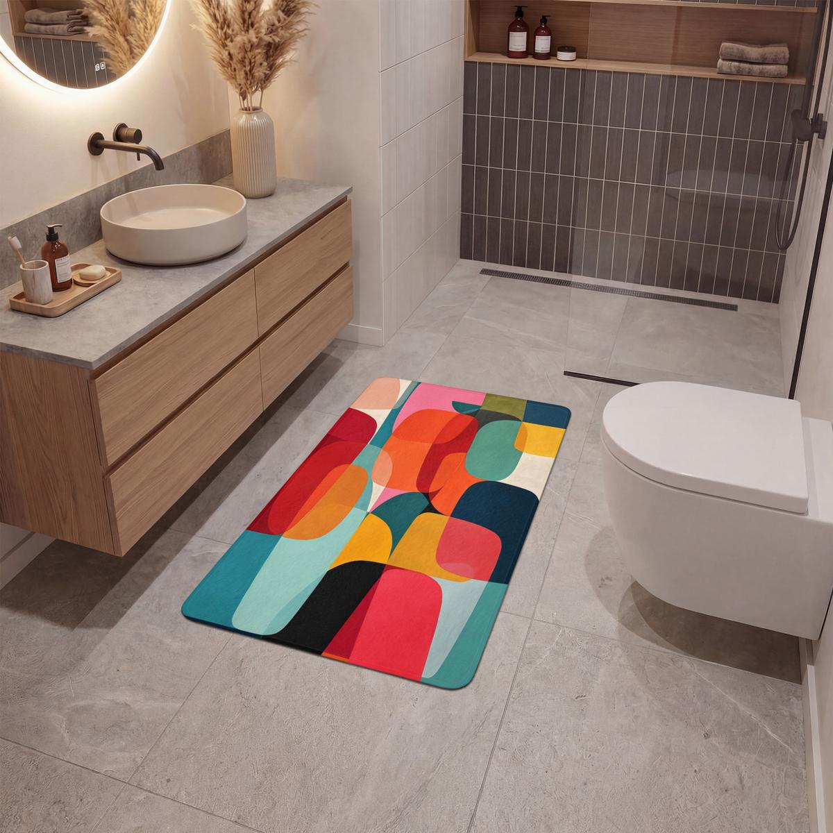 BADEMATTE Formen - Bunt - Abstrakt - Flugzeuge 60x90 cm - Multicolor, Textil (60/90cm) - OnlyWow