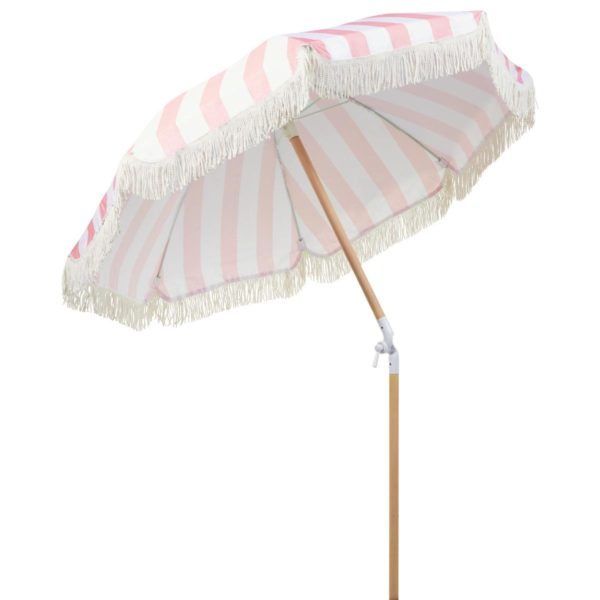 SONNENSCHIRM rosa/weiß mit Volant 150 cm Mondello - Hellbraun/Pink, Textil (150/150cm) - Beliani