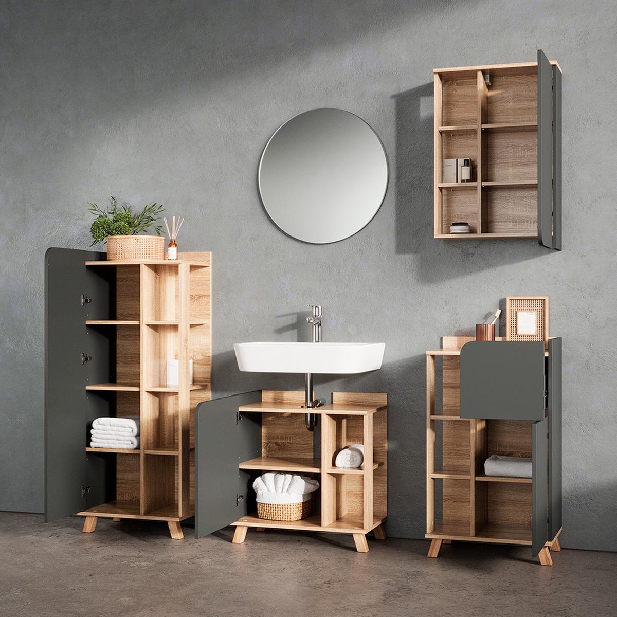BADMÖBEL-SET Marano Anthrazit 5 Teile - Anthrazit, Holzwerkstoff (60/65/35cm) - Livinity®