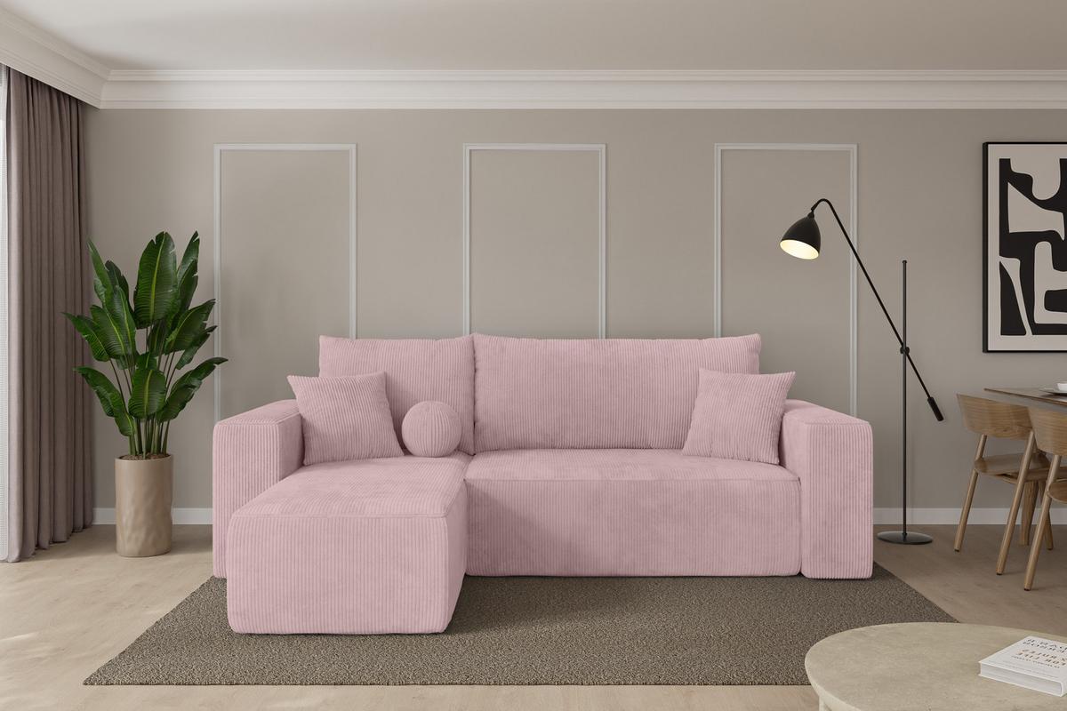 ECKSOFA mit Schlaffunktion Ottomane Links SENO-L 249x139x85 Rosa Cord - Schwarz/Rosa, Holzwerkstoff/Kunststoff (249/139cm) - ALTDECOR