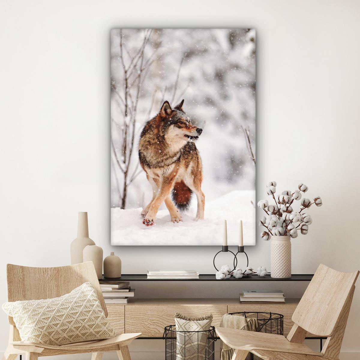 LEINWANDBILD Wolf - Winter - Schnee - Natur - Tiere Deko XXL 80x120 cm - Haselnussfarben, Textil (80/120cm) - MuchoWow