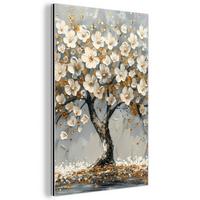 METALLBILD Baum - Blumen - Weiß - Natur - Kunst 80x120 cm - Weiß, Metall (80/120cm) - MuchoWow