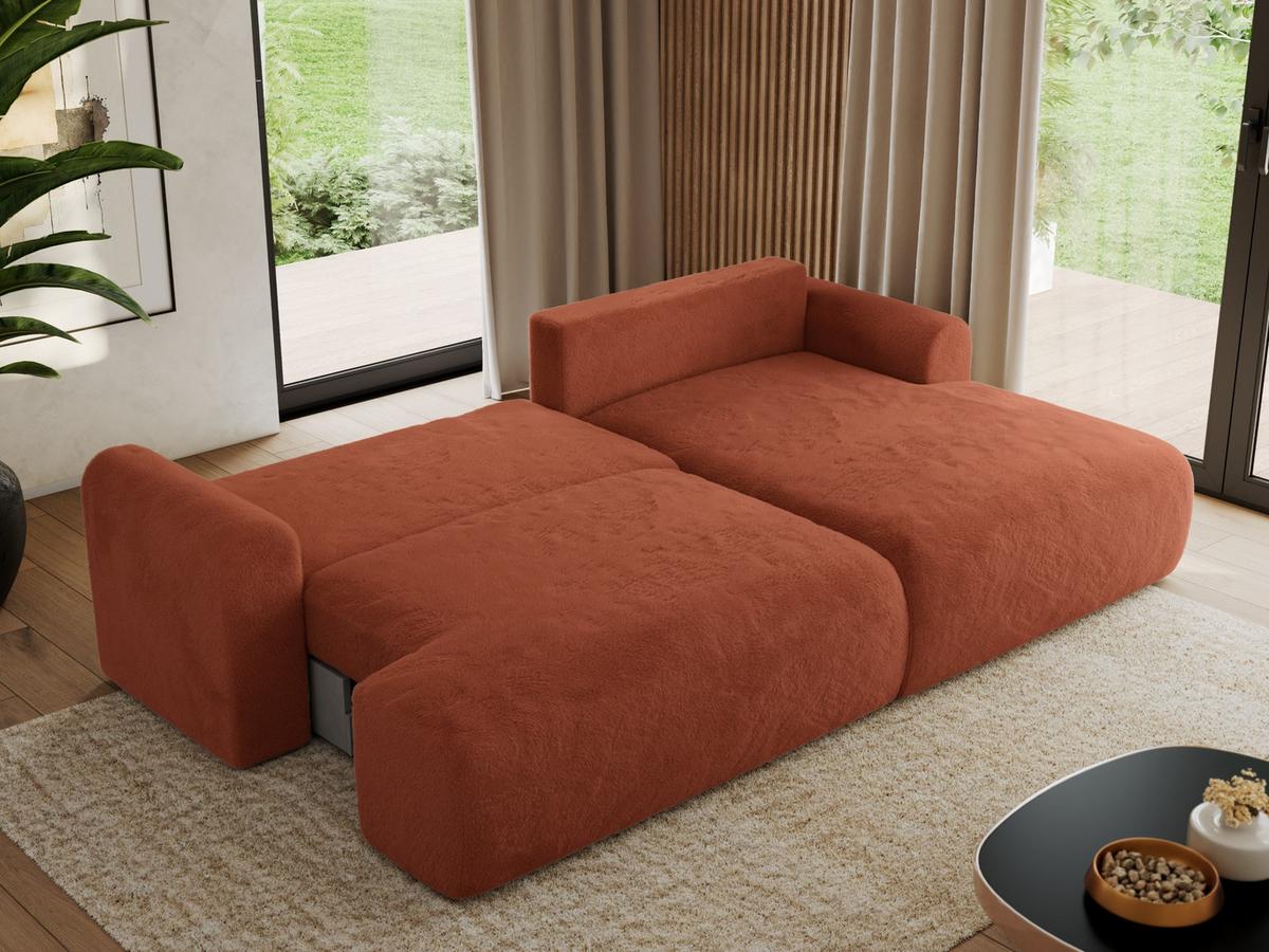 ECKSCHLAFSOFA TONO L Orange Plüsch - rechts - Schwarz/Orange, Kunststoff/Textil (150/260cm) - MKS