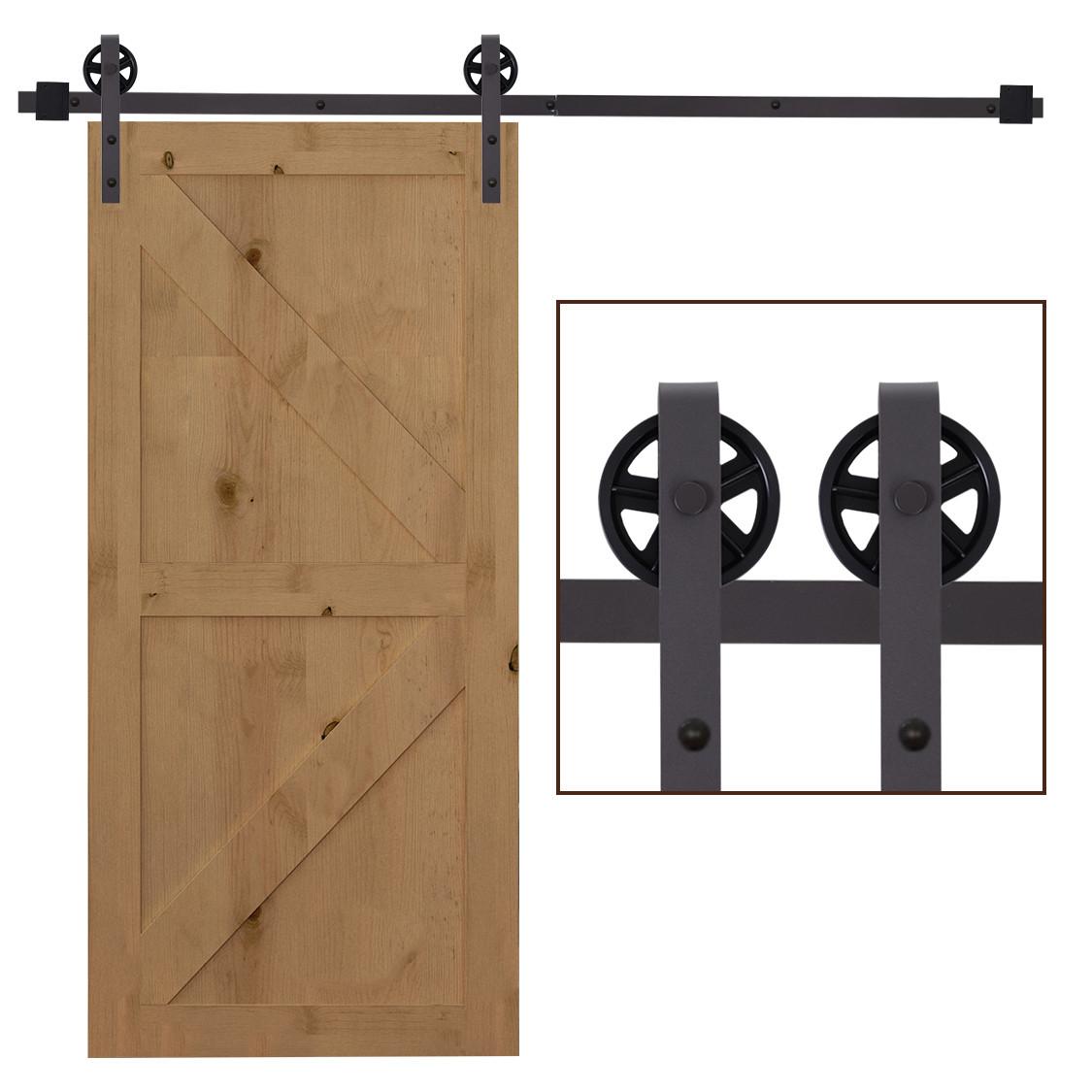 SCHIEBETÜREN-BESCHLAGSATZ, 183 cm Komplett-Set mit Schienen, Dunkelbraun - Braun, Metall (4/0.6/183cm) - HOMCOM