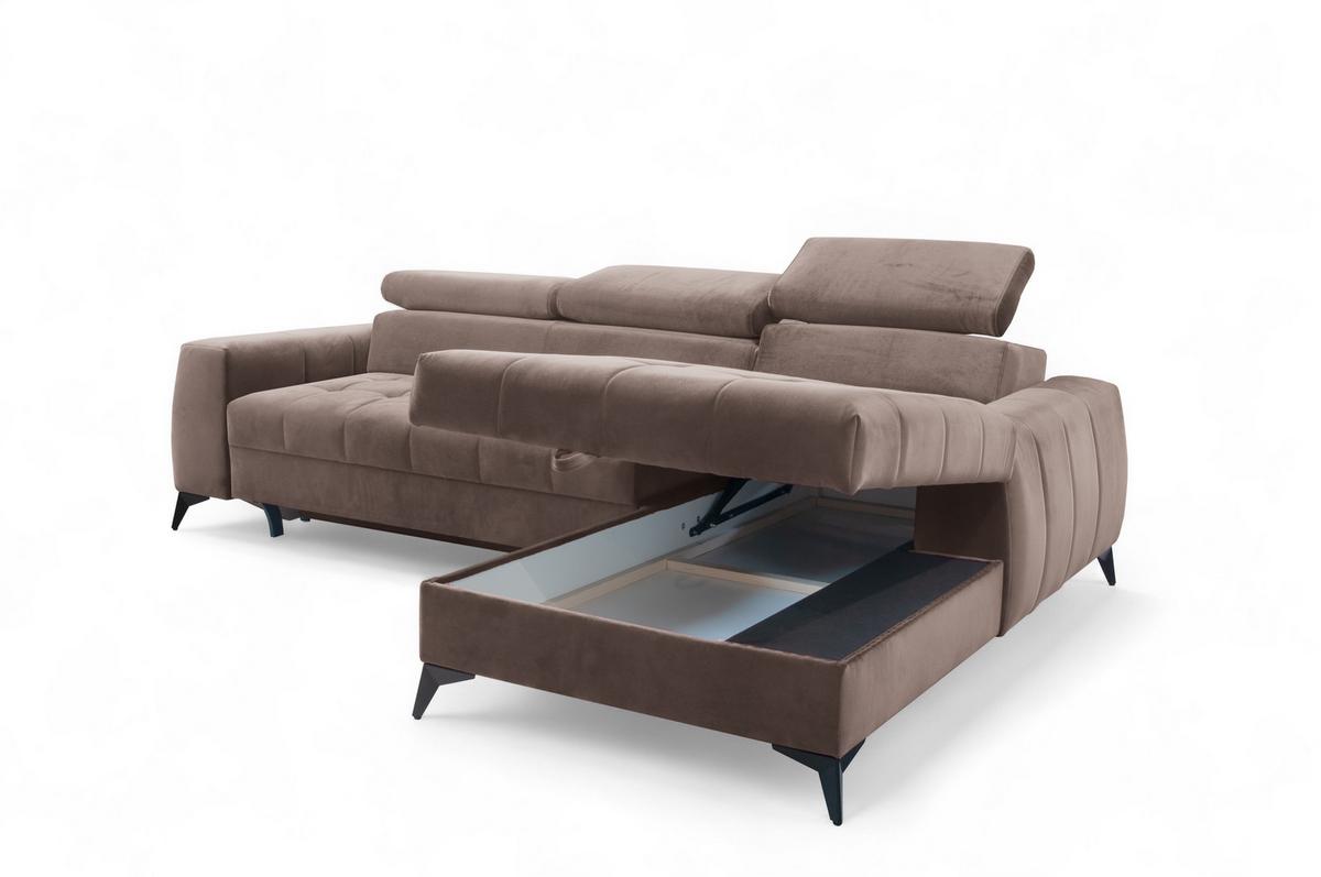 ECKSOFA L Form Arkucio Mini Braun 260/200/95 cm Rechts mit Schlaffunktion - Schwarz/Braun, Textil/Metall (260/200cm) - AX Living