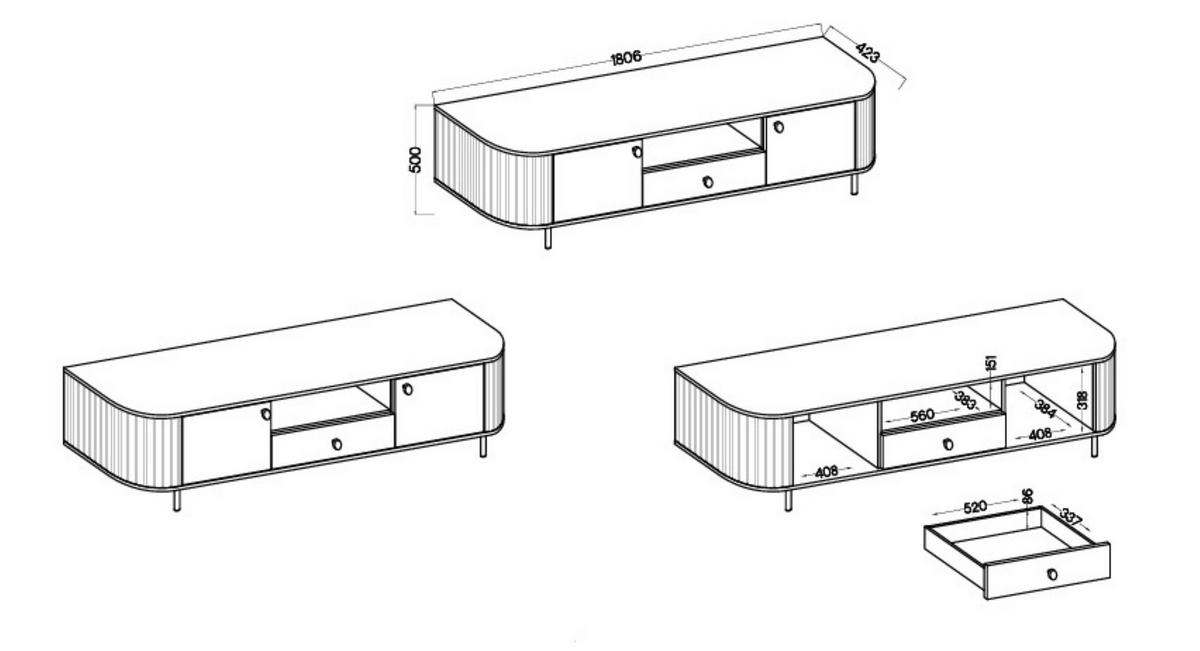 LOWBOARD BOLLA 180,6/50/42,3 cm, Eichefarben - Eichefarben, Holzwerkstoff (180.6/50/42.3cm) - MASSENO