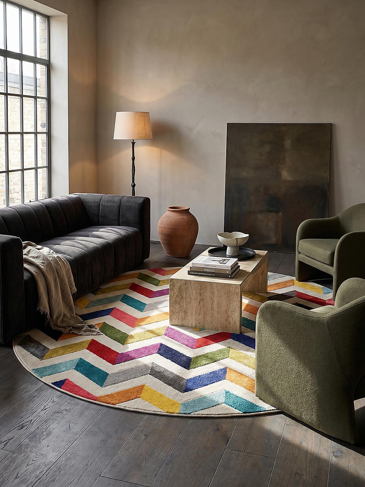 TEPPICH MEON, geometrisch, Bunt, Ø 160 cm - Multicolor, Textil (160/160cm) - KADIMA DESIGN