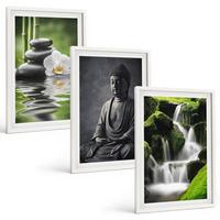 BILDER SET 3er Set - 40x60 cm Weißer Rahmen - Entspannende Zen-Wassermalerei - Weiß, Kunststoff (40/60cm) - TULUP