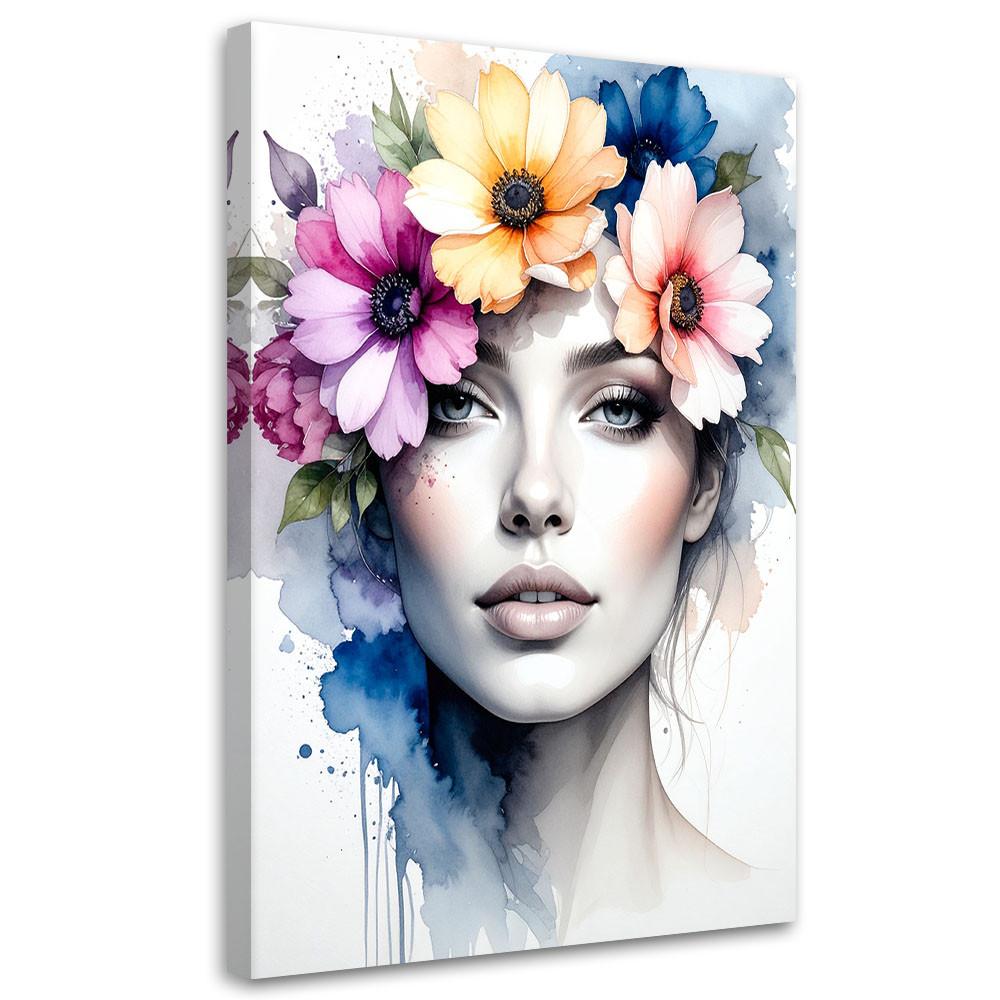 LEINWANDBILD Frau mit Blumen auf dem Kopf 60x90cm - Multicolor, Textil (60/90cm) - Feeby