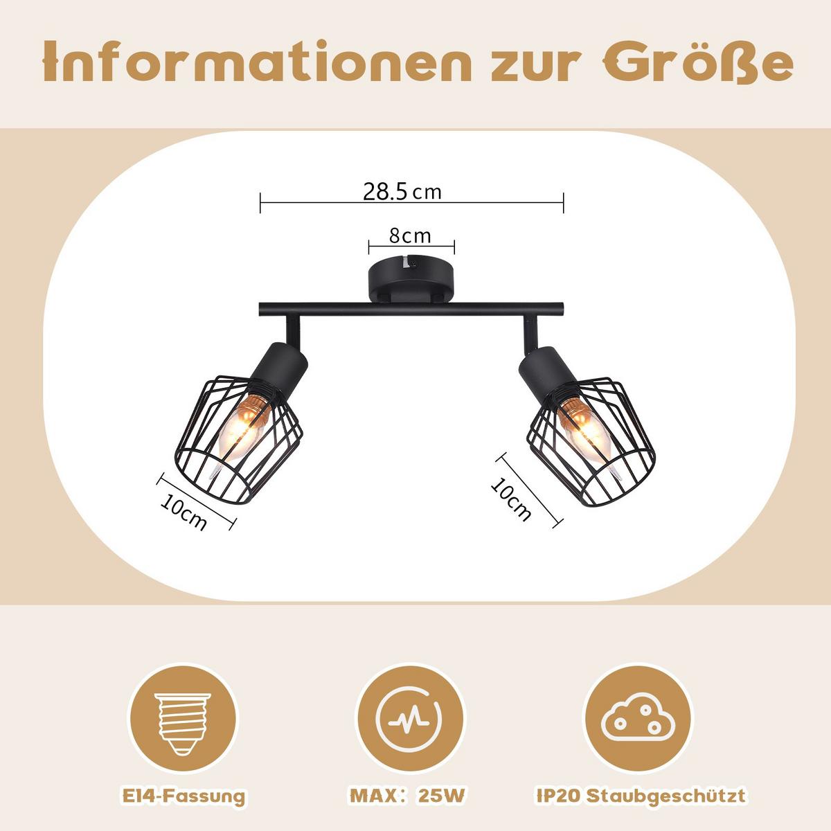 DECKENSTRAHLER Franziska 2-flammig 32/8/10 cm - Schwarz, Metall (32/8/10cm) - Nettlife
