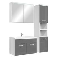 BADMÖBEL-SET Paso LED 4 Teile Weiß mit Hochglanz Grau - 80 x 35 x 55 cm - Weiß/Grau, Holz (80/55/40cm) - Badplaats