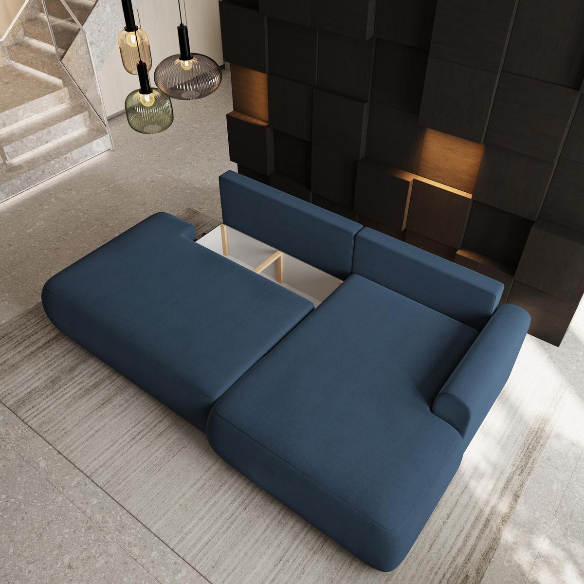 ECKSOFA NUVIRA CL R-S Blau Samtstoff mit Schlaffunktion - Blau, Holzwerkstoff/Textil (279/158cm) - MASSENO