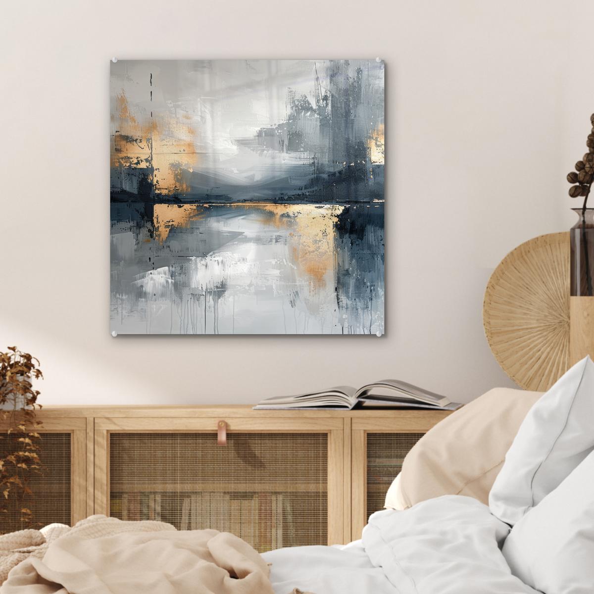ACRYLGLASBILD Kunst - Grau - Gold - Abstrakt 50x50 cm - Dunkelgrau, Glas (50/50cm) - MuchoWow