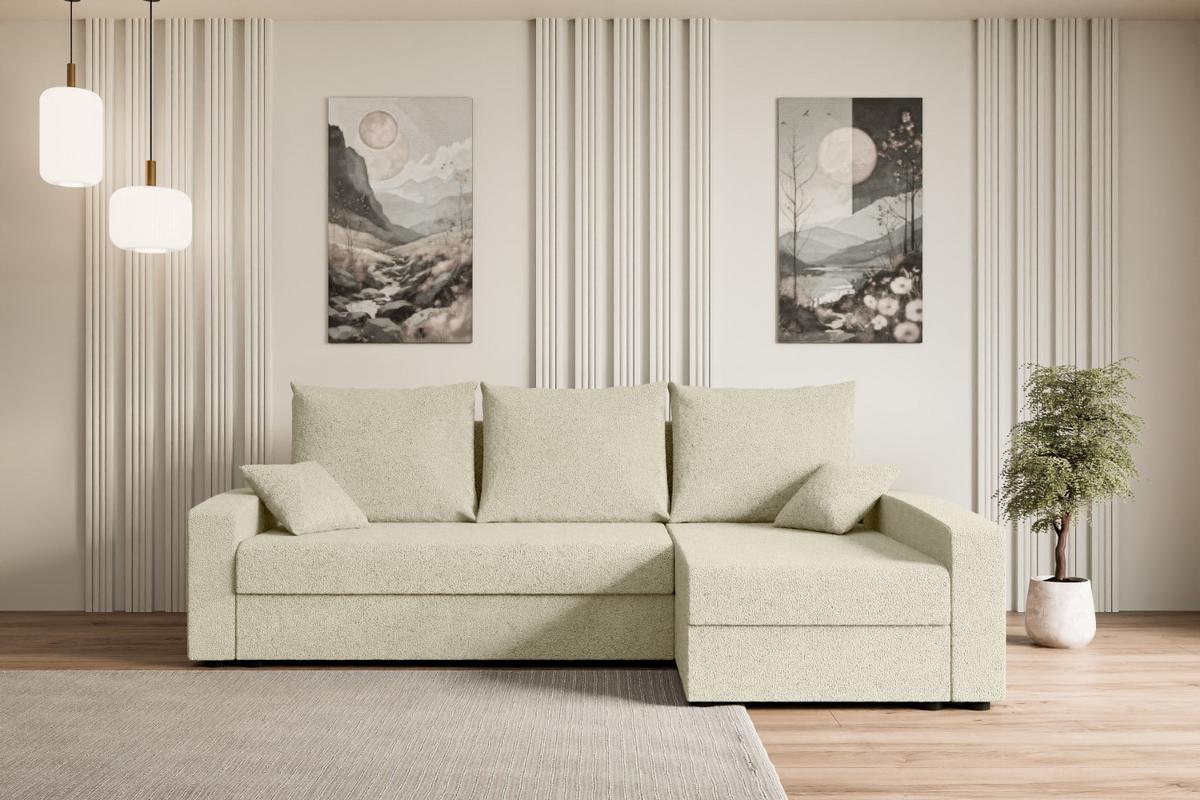 ECKSOFA mit Schlaffunktion und Bettkasten ALESIA-L 231x140x90 cm Beige Bouclé - Beige/Silberfarben, Holzwerkstoff/Kunststoff (231/140cm) - ALTDECOR