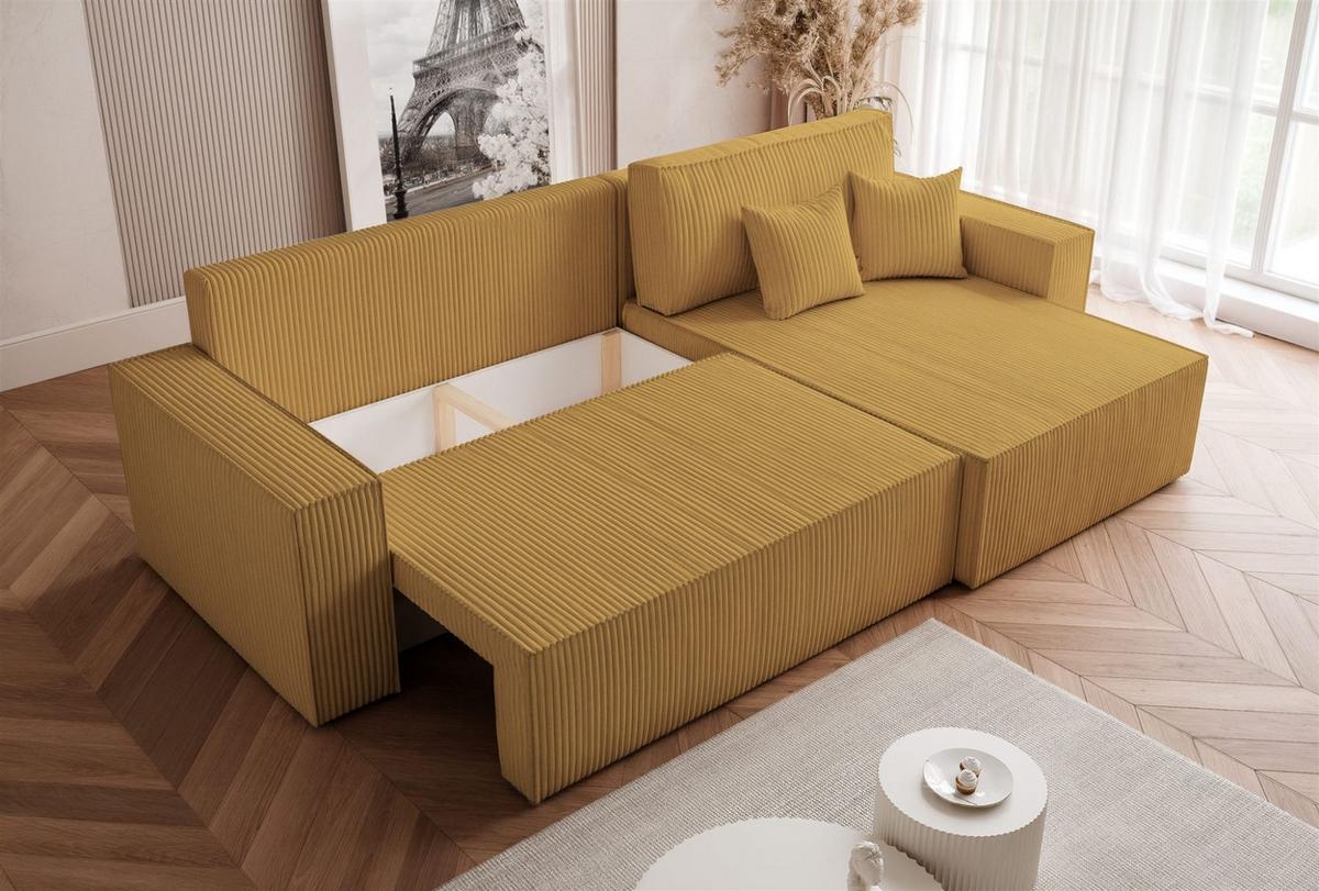 ECKSOFA Adara Max Mit Schlaffunktion - Gelb, Holzwerkstoff/Textil (145/276cm) - Fun Möbel