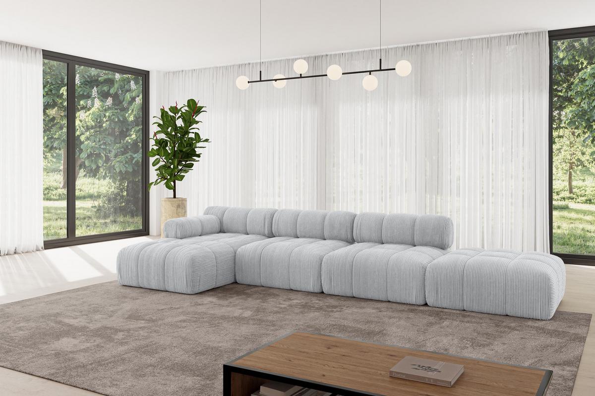 ECKSOFA modulares Sofa Lizur-L2 - 380x160x70 cm Grau Cord - Grau, Holzwerkstoff/Textil (380/160cm) - ALTDECOR