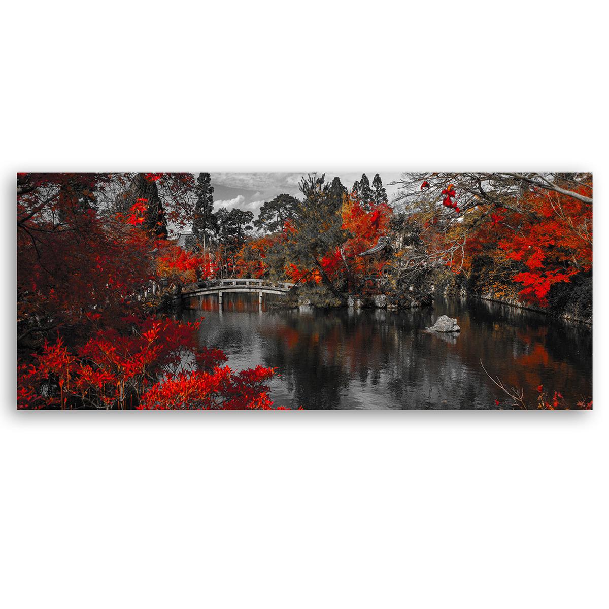 WANDBILD japan garten - Rot, Textil (90/30cm) - Feeby