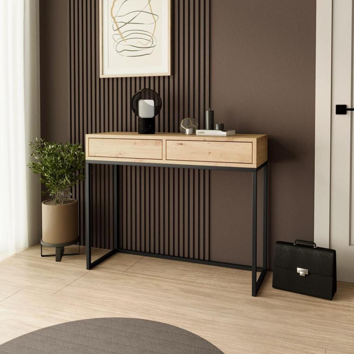 KONSOLENTISCH Lango 100/85/35 eiche Artisan mit schwarzen Matellbeinen - Schwarz/Eiche Artisan, Holzwerkstoff/Metall (35/100/85cm) - Beautysofa