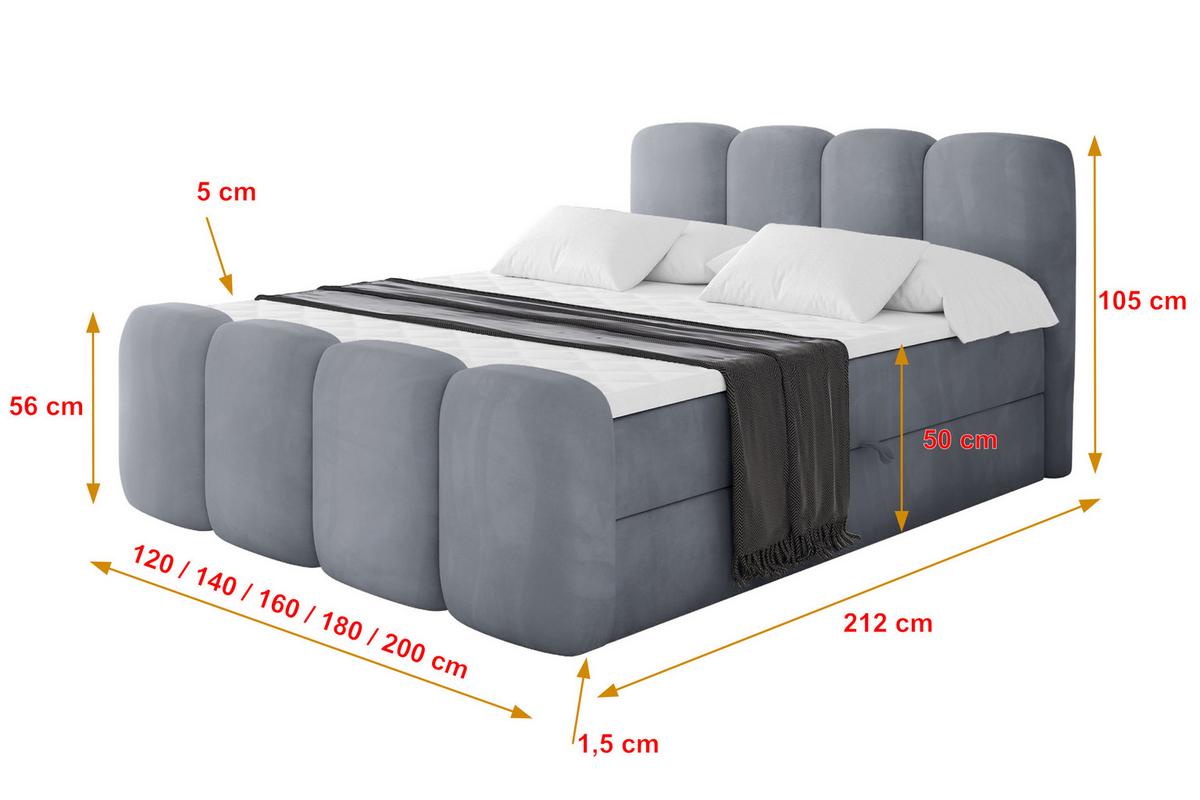 BOXBETT mit Matratze H4 und Lattenrost - NINA-Z - 180x200 cm Casablanca - Grau - Anthrazit, Holzwerkstoff (180/200cm) - ALTDECOR