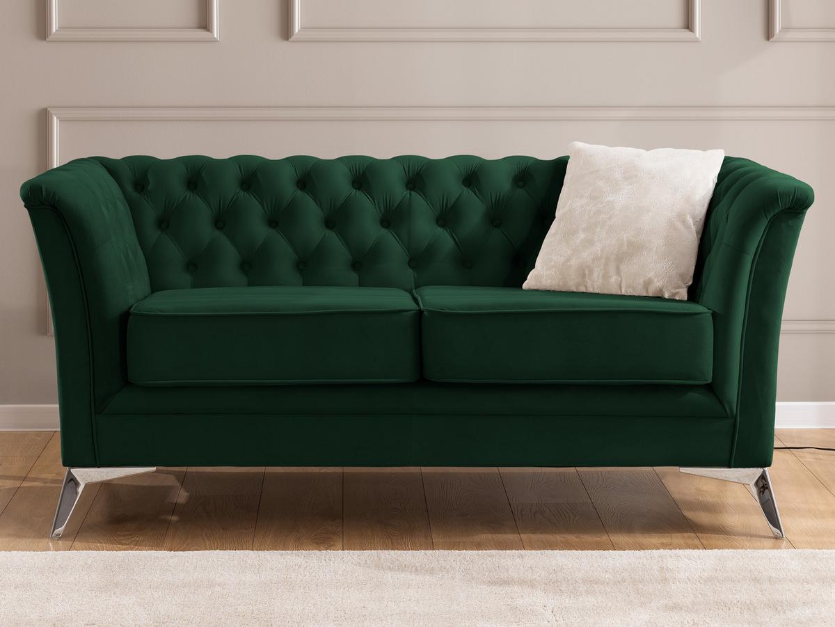 CHESTERFIELD-SOFA 2-sitzer Whitby Flaschengrün Samt mit silbernen Füßen - Dunkelgrün/Silberfarben, Holz/Textil (175/78/82cm) - S-Style Möbel