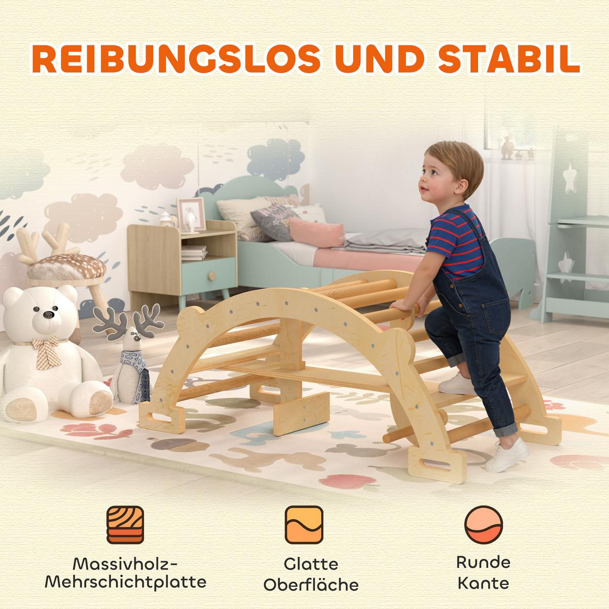 MONTESSORI-KLETTERGERÜST Indoor 2 in 1 aus Holz - Naturfarben, Holz (52/45/110cm) - AIYAPLAY