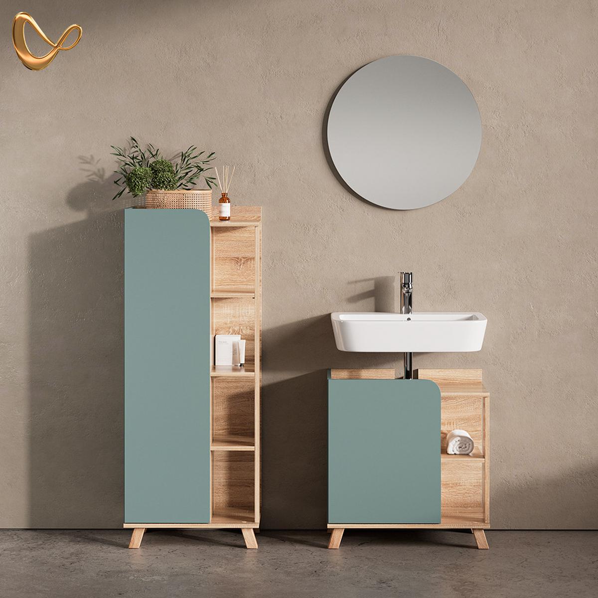 WASCHBECKENUNTERSCHRANK Marano Blau-Grau 60 x 65 cm mit Tür und offenen Fächern - Blaugrau, Holzwerkstoff (60/65/35cm) - Livinity®