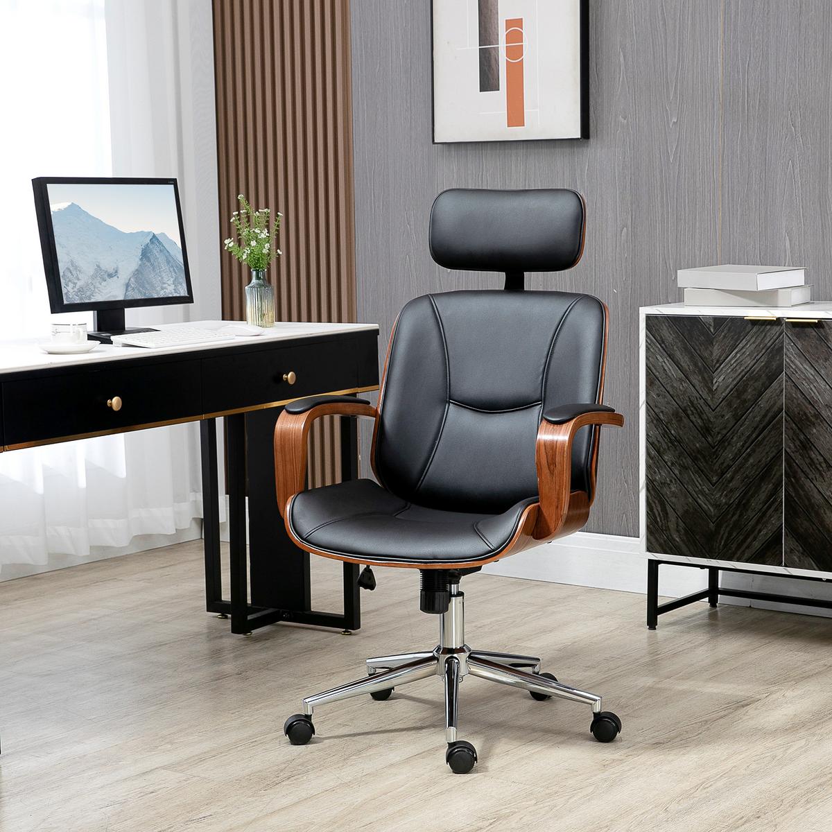 BÜROSTUHL Kunstleder Schwarz - Walnussfarben/Schwarz, Leder/Holz (65/125/66cm) - Vinsetto