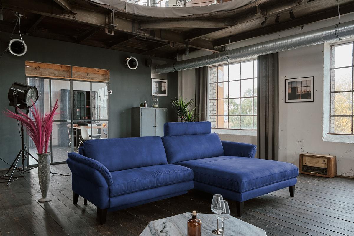 ECKSOFA MIT MOTORISCHER RELAXFUNKTION MALTA Blau Webstoff Relaxfunktion - Blau/Schwarz, Buchenholz/Textil (302/175cm) - KAWOLA