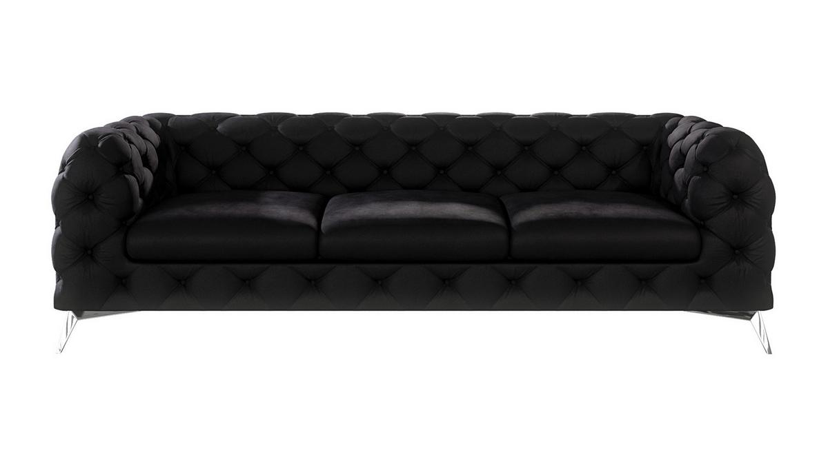 CHESTERFIELD-SOFA 3-Sitzer Laura Schwarz Samt - Silberfarben/Schwarz, Holz/Textil (243/75/100cm) - S-Style Möbel