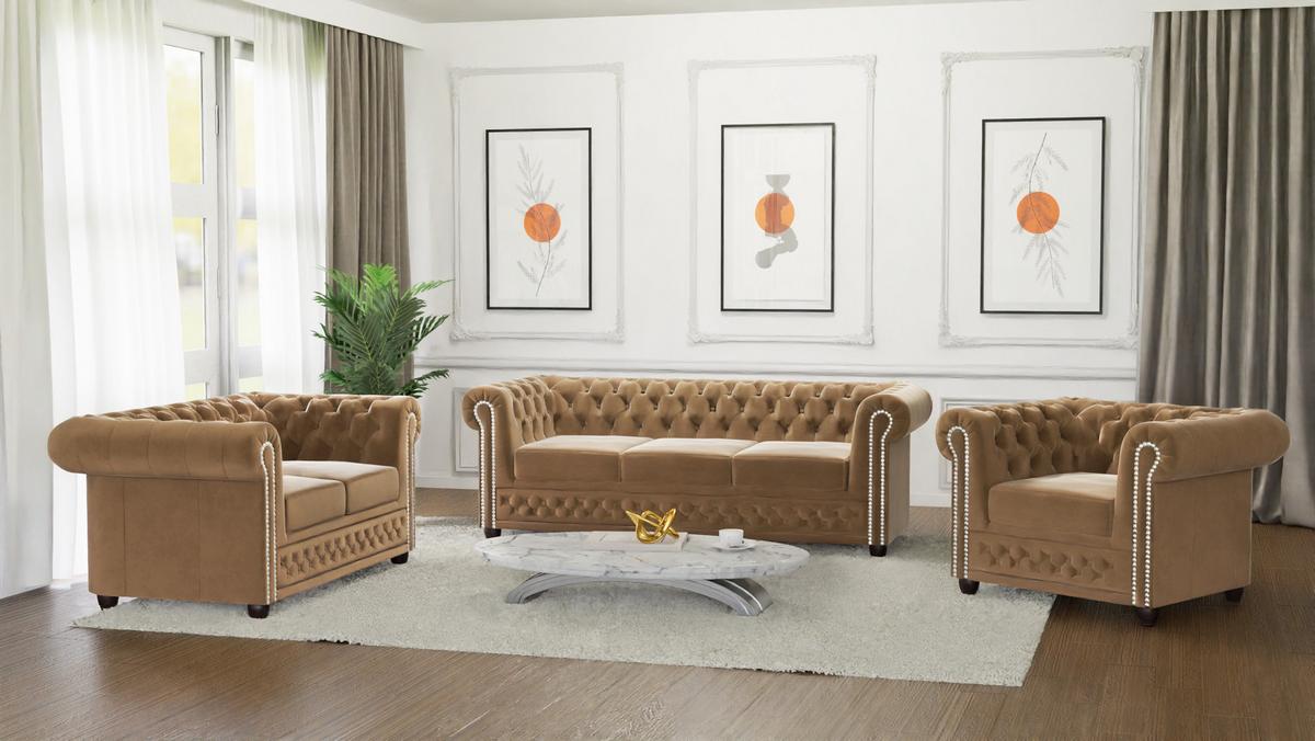 CHESTERFIELD-SESSEL Nyx Beige Samt - Beige/Braun, Holz/Textil (94/72/86cm) - S-Style Möbel