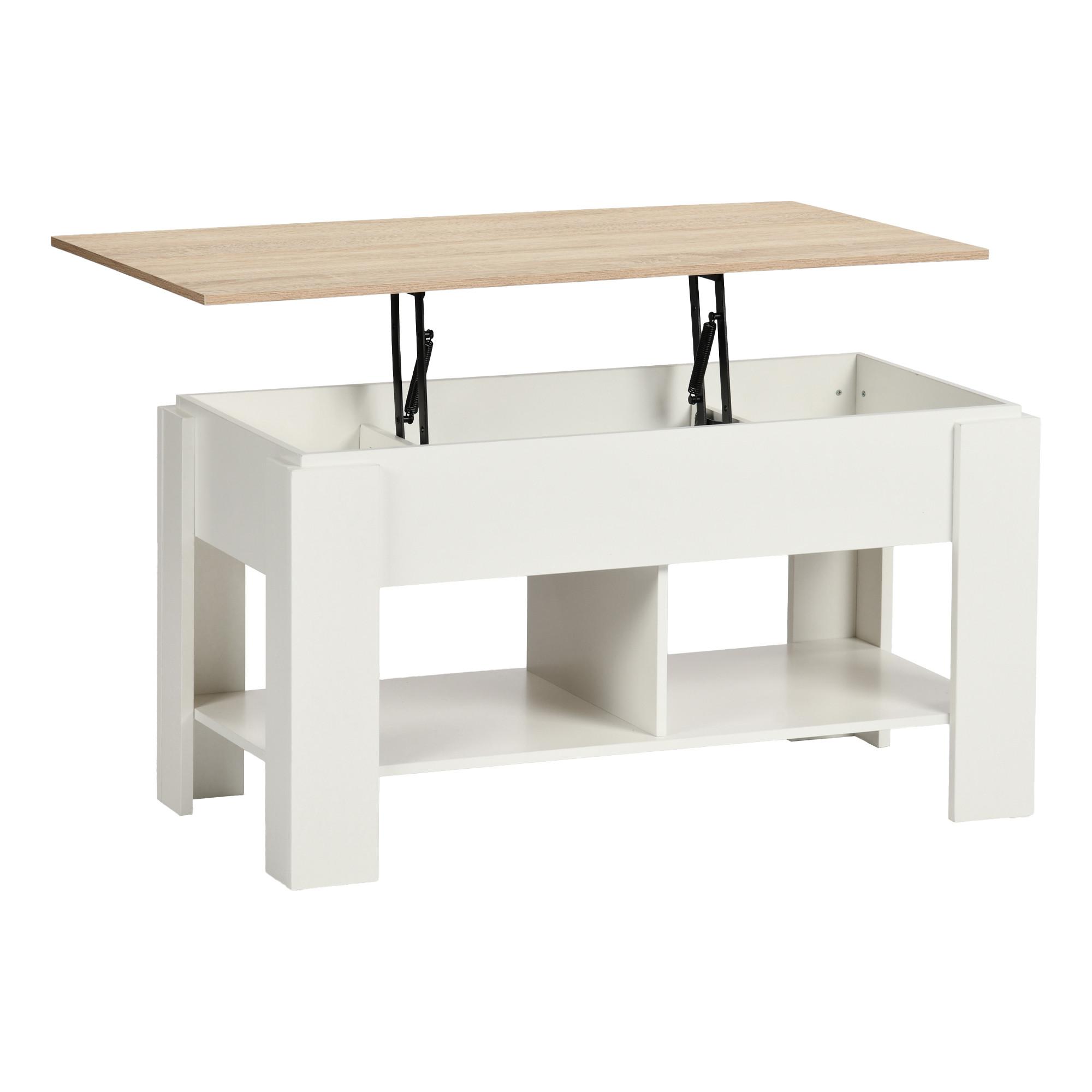 COUCHTISCH mit Lift-Top, Stauraum und Ablagefach, Weiß/Eiche - Goldfarben/Weiß, Holz (96/50/47cm) - Urban Meuble