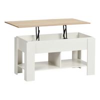 COUCHTISCH mit Lift-Top, Stauraum und Ablagefach, Weiß/Eiche - Goldfarben/Weiß, Holz (96/50/47cm) - Urban Meuble