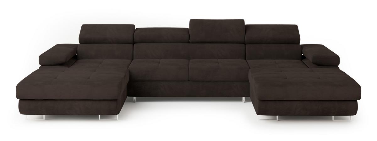 WOHNLANDSCHAFT LYKKE Braun Velours-Stoff mit Schlaffunktion - Braun, Holz (353/90/202cm) - MASSENO