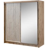 SCHWEBETÜRENSCHRANK Leroy mit Spiegel und Lamellen, 203 cm, Weiß+eiche Wotan - Weiß, Holzwerkstoff (203/215/60.5cm) - Beautysofa