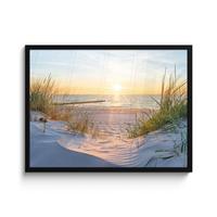 POSTER MIT RAHMENGERAHMTES BILD Strand - Sonne - Düne - Gras - Sand - Horizont 80x60 cm - Hellblau, Papier (80/60cm) - MuchoWow