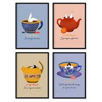 POSTER Set mit 4 Tee Blätter 2 A3 Schwarzer Rahmen - Schwarz, Papier (29.7/3cm) - Nacnic