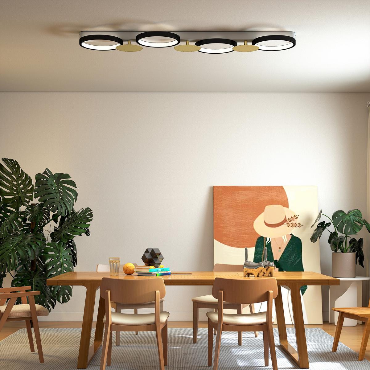 DECKENLAMPE Stahl Silikon Schwarz Goldton - Schwarz, Metall (100/31/7cm) - HOMCOM