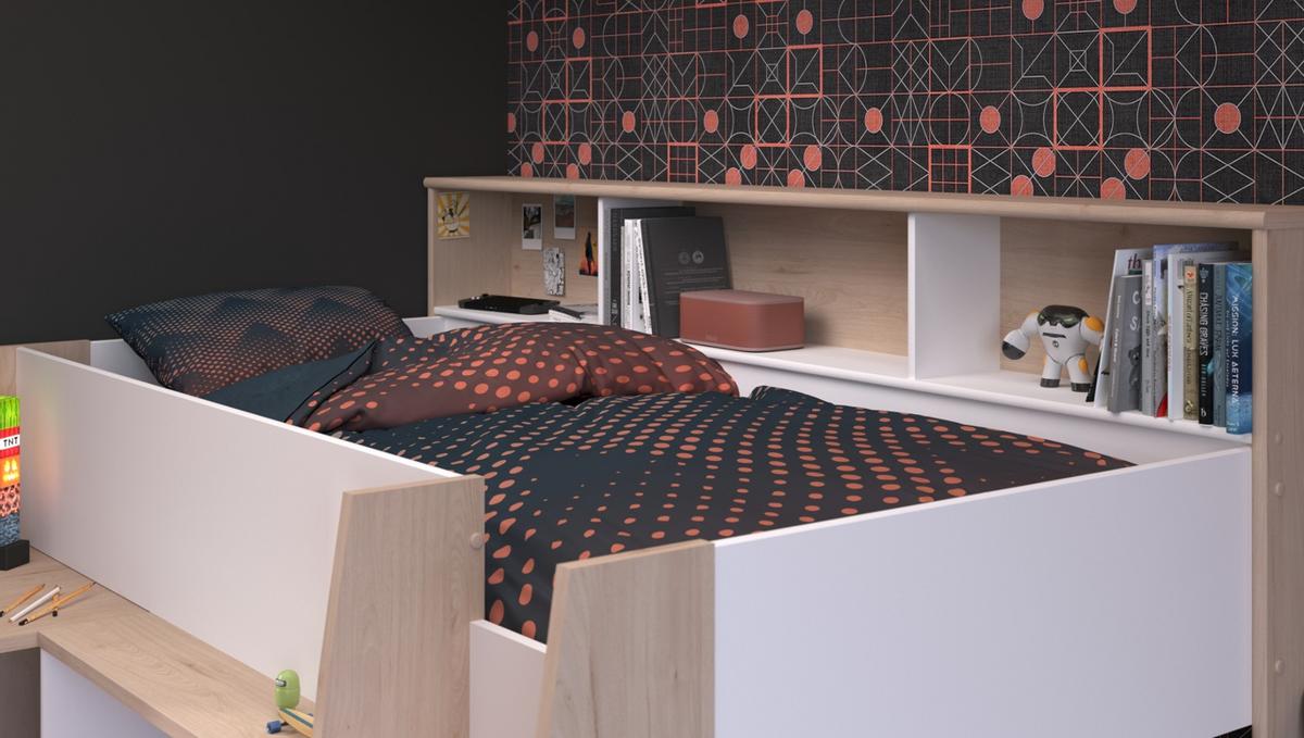JUGENDZIMMER weiß, Eiche, Komplett-Set 2-teilig mit viel Stauraum - Eichefarben/Silberfarben, Holzwerkstoff/Kunststoff (133/183/209cm) - Parisot Meuble