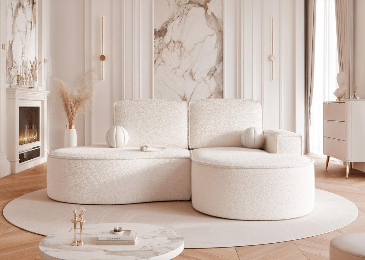 ECKSOFA SOFIA Bouclé-Stoff in Weiß - Weiß, Holzwerkstoff/Kunststoff (210/157cm) - Idohome