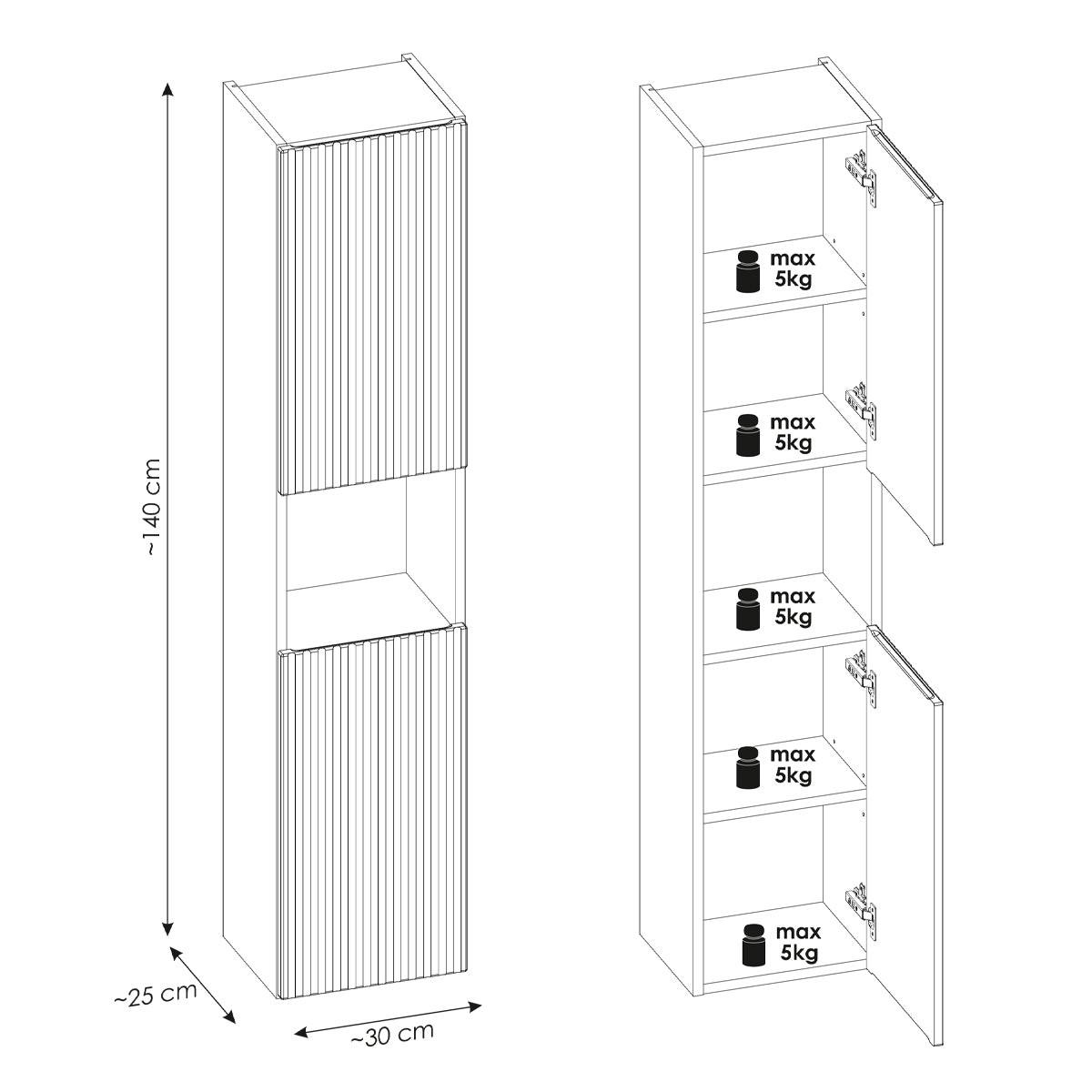 HOCHSCHRANK Riva Weiß und Holz - Weiß, Holzwerkstoff (30/140/25cm) - Petits-meubles